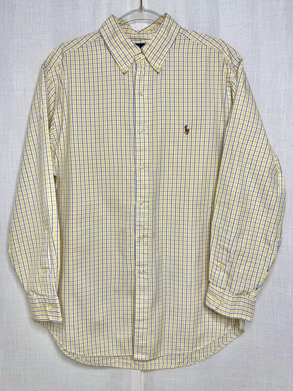 Polo Ralph Lauren Plaid Button Down Shirt Yellow Blue Size 16.5 32/33